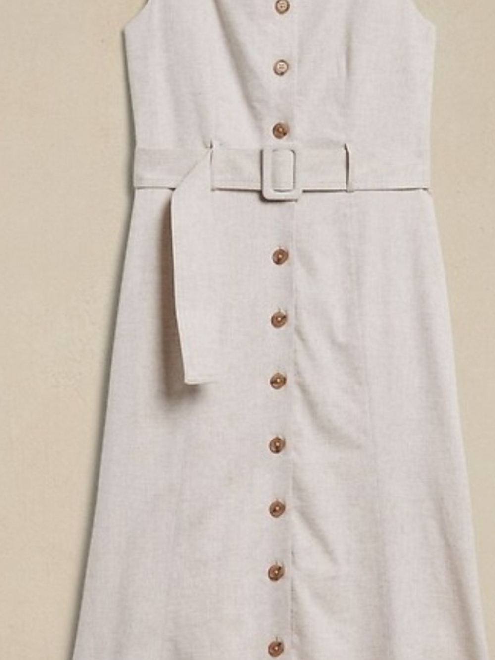 Banana Republic Cream Sleeveless Button-Front Midi with Belt